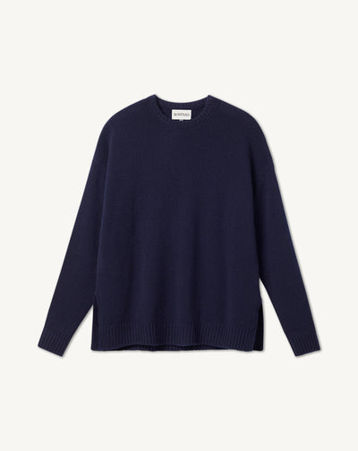 Pull col rond ample-MARINE-100% CACHEMIRE