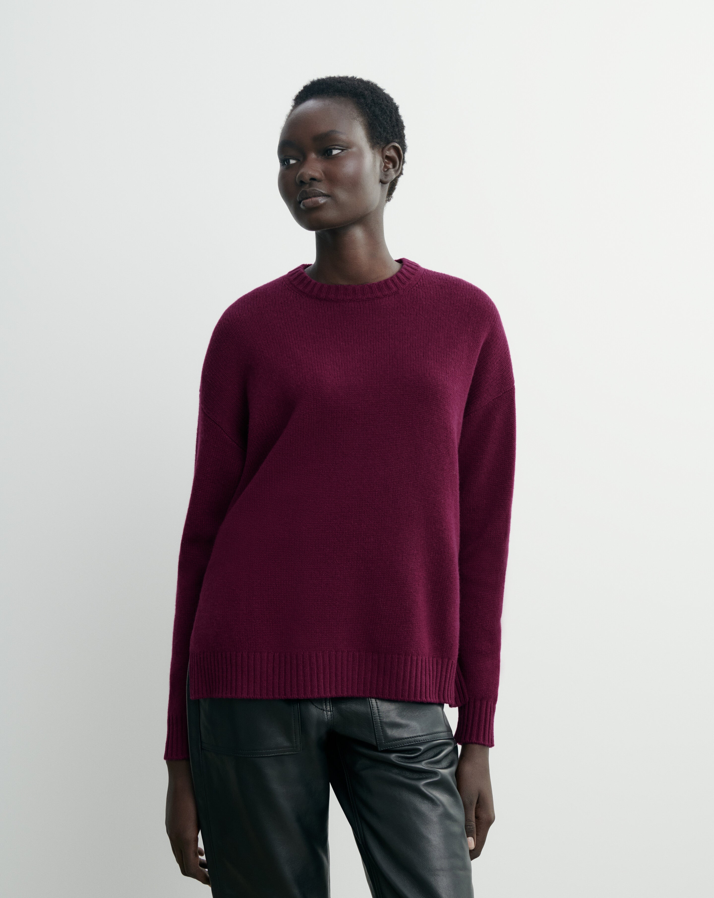 Pull col rond ample Prune damas