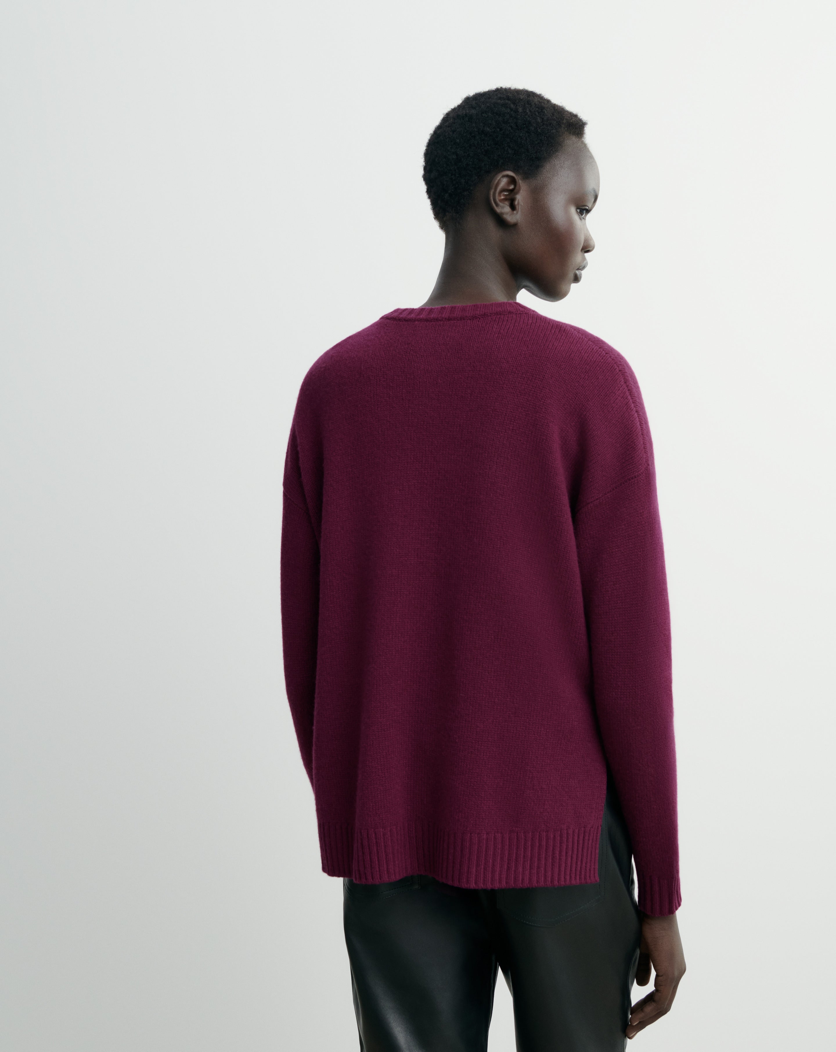 Pull col rond ample-PRUNE DAMAS-100% cachemire