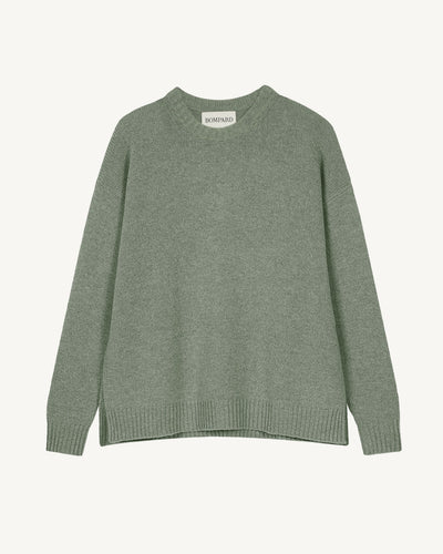 Pull col rond ample-VERT DE GRIS-100% cachemire