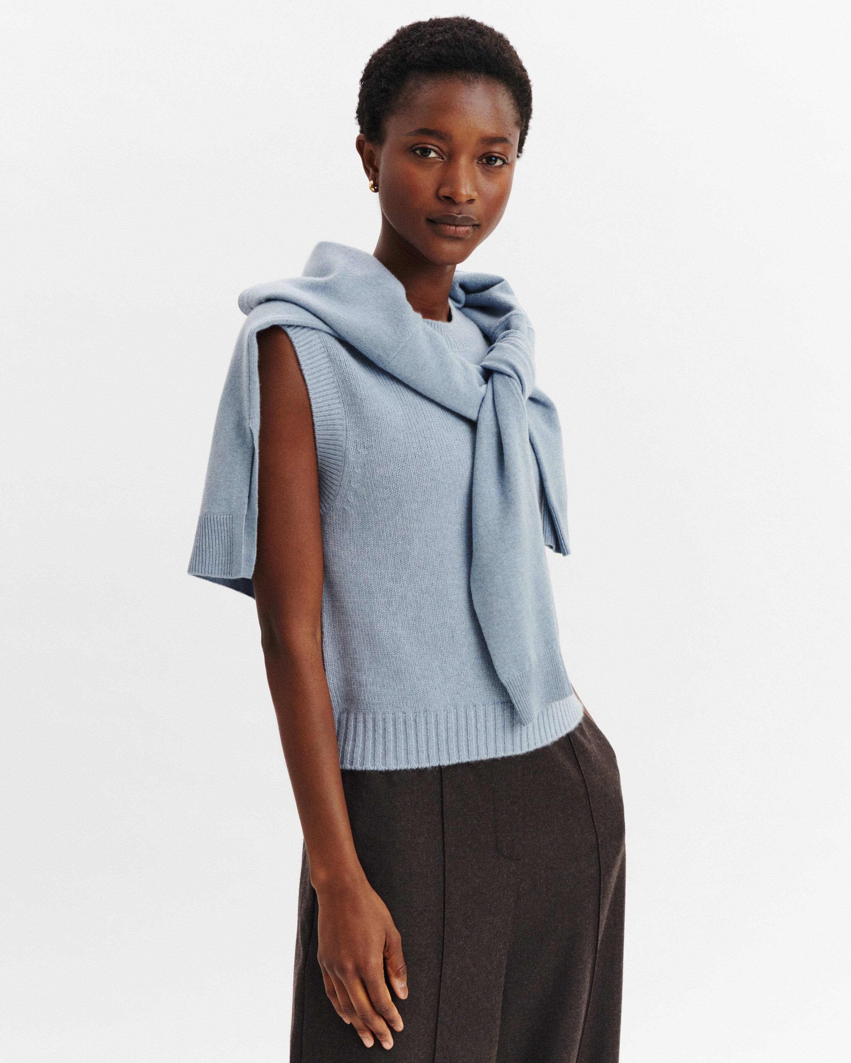 Pull sans manches Lisette-BLEU GLACIER-100% cachemire