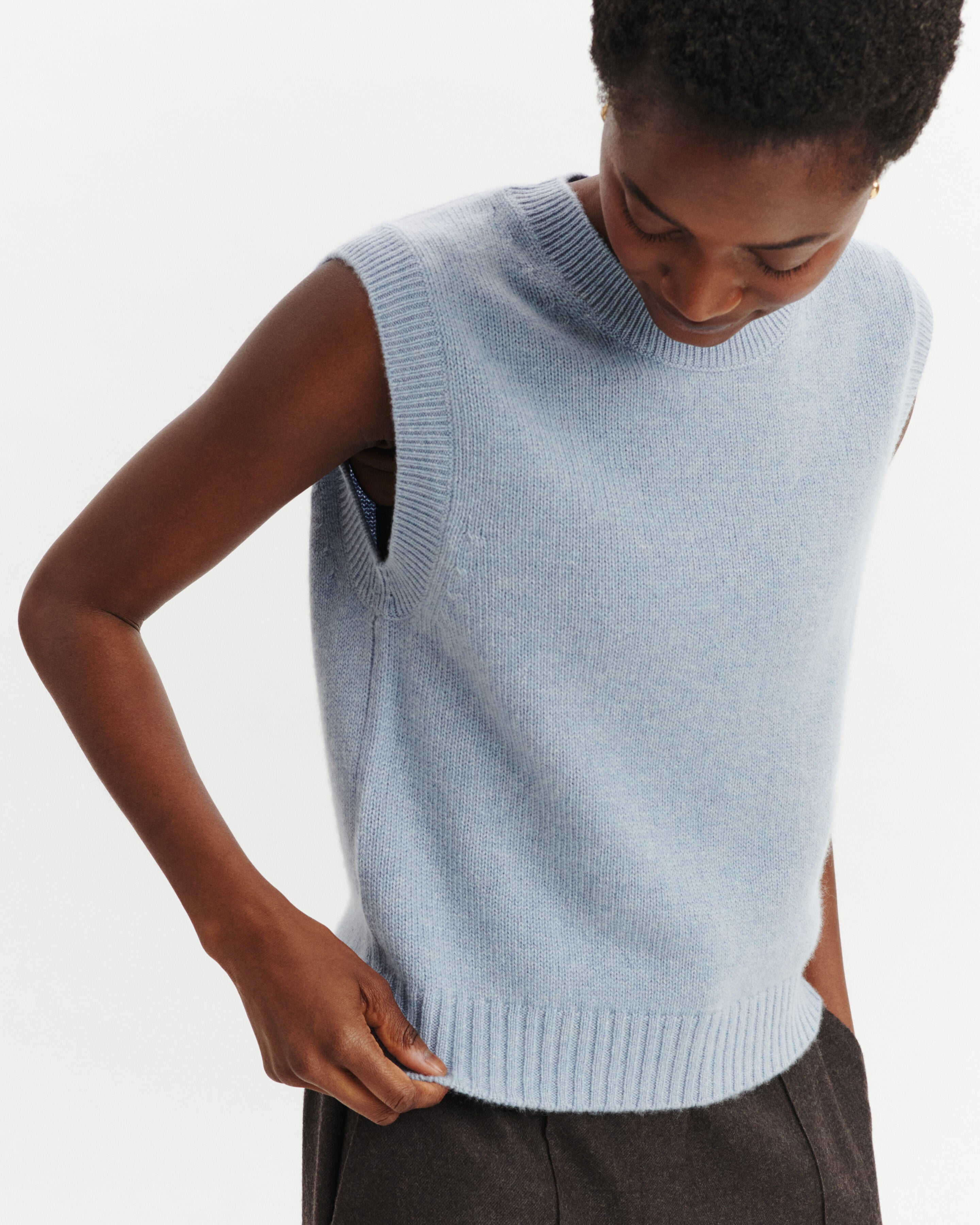 Pull sans manches Lisette-BLEU GLACIER-100% cachemire