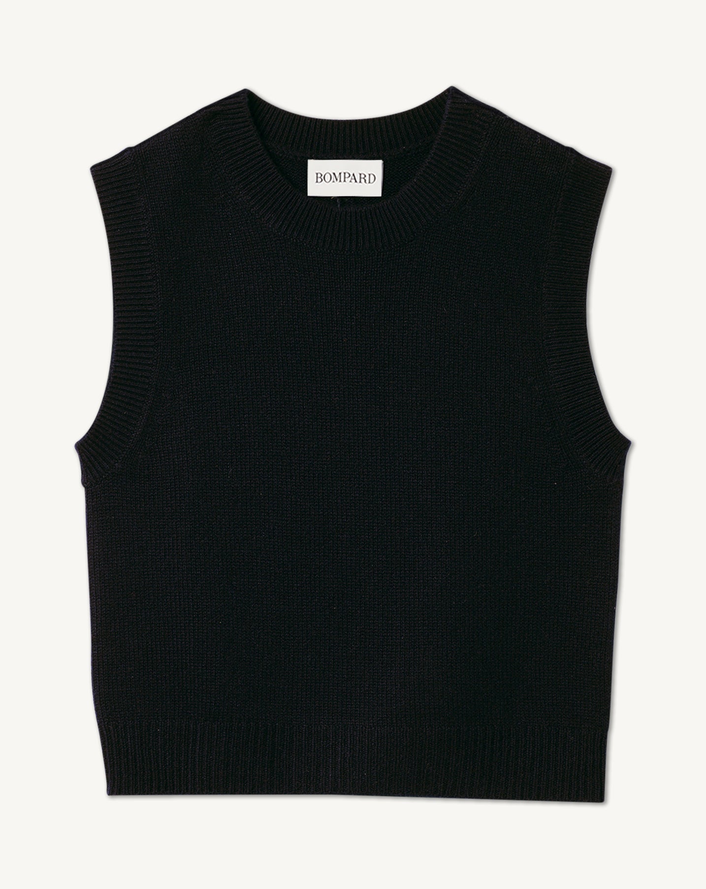 Col rond cropped sans manches-NOIR-100% CACHEMIRE