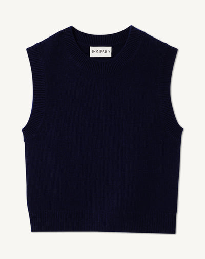 Col rond cropped sans manches-MARINE-100% CACHEMIRE