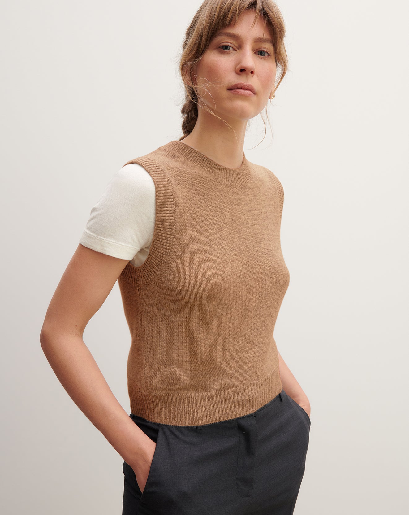 Col rond sans manches-CARAMEL-100% cachemire