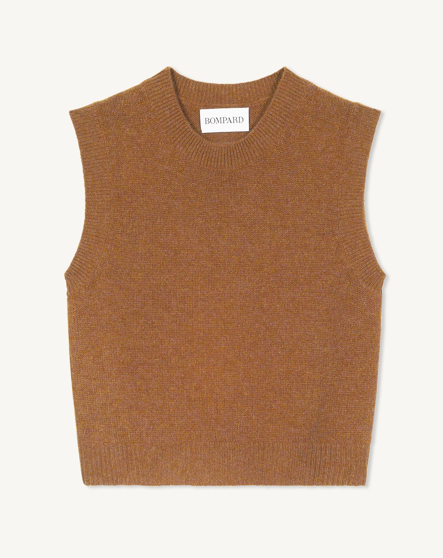 Col rond cropped sans manches-CARAMEL-100% CACHEMIRE