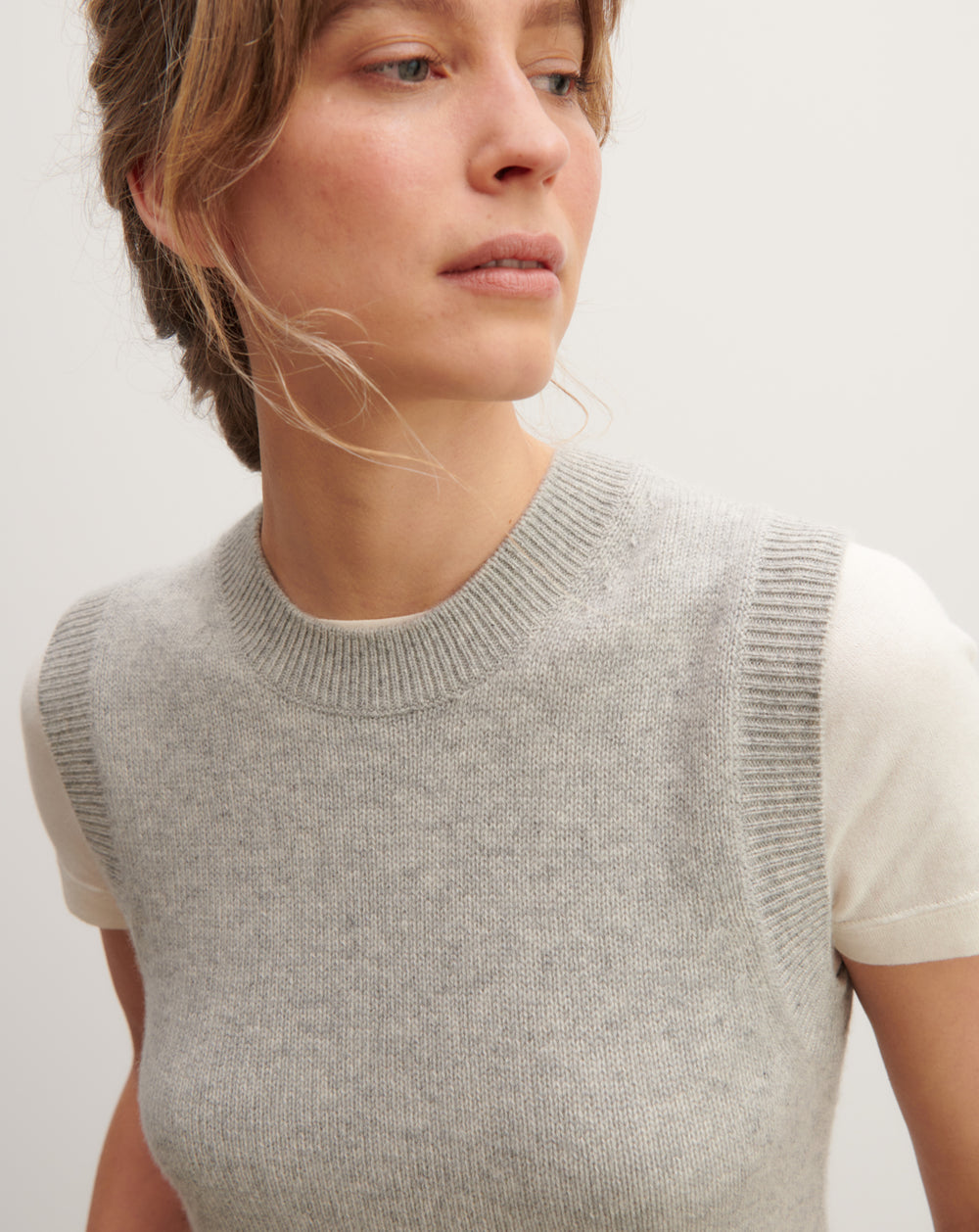 Col rond sans manches en Cachemire Femme gris argente Eric Bompard