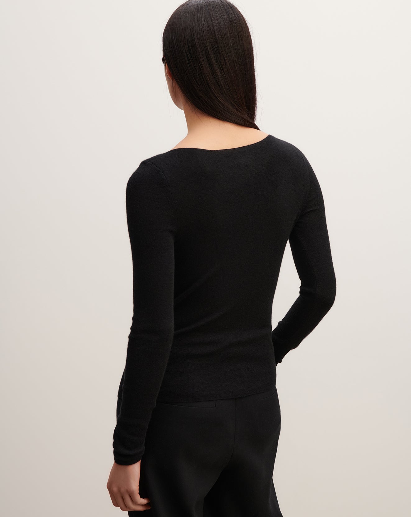 Pull col V maille unie-NOIR-70% cachemire 30% soie
