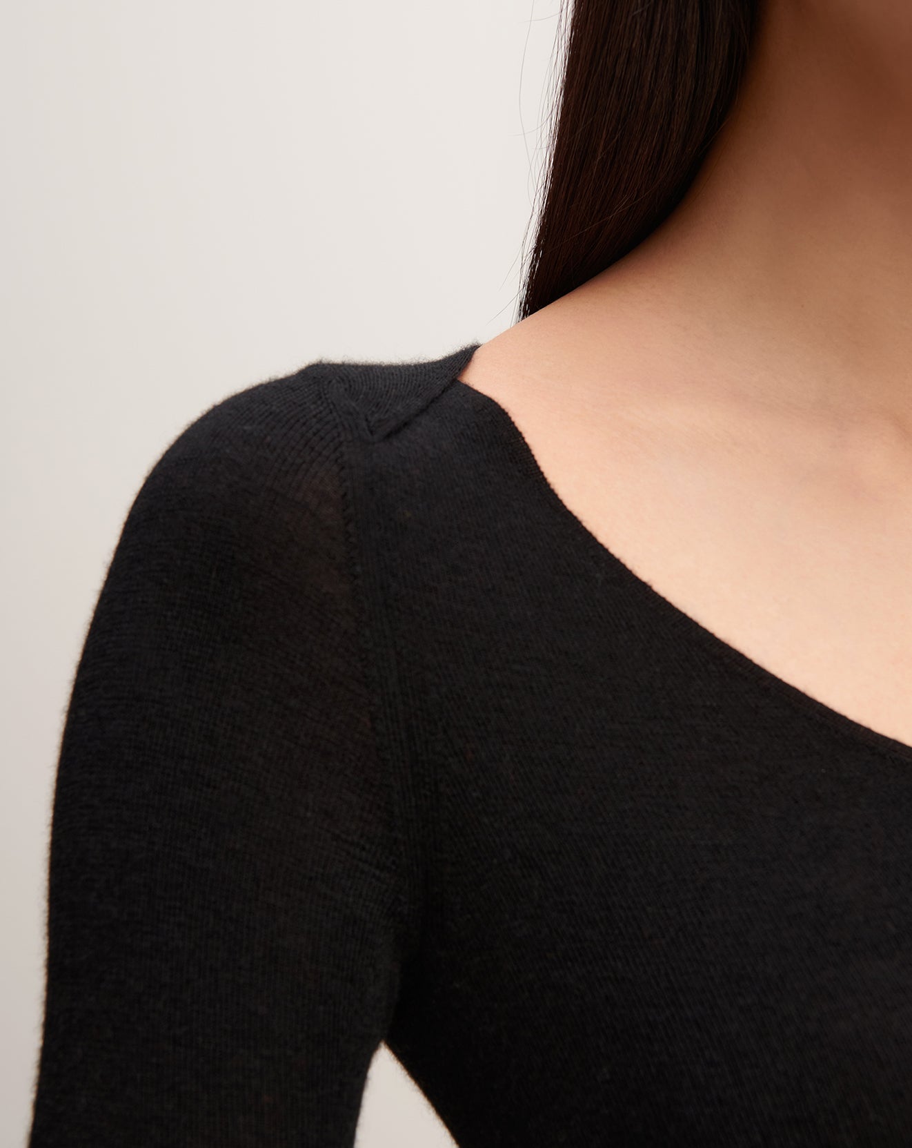 Pull col V maille unie-NOIR-70% cachemire 30% soie