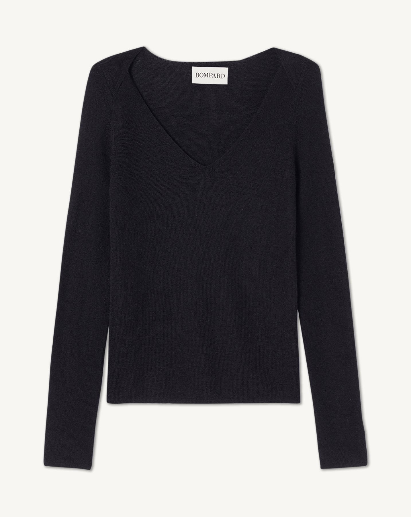 Pull col V maille unie-NOIR-70% cachemire 30% soie