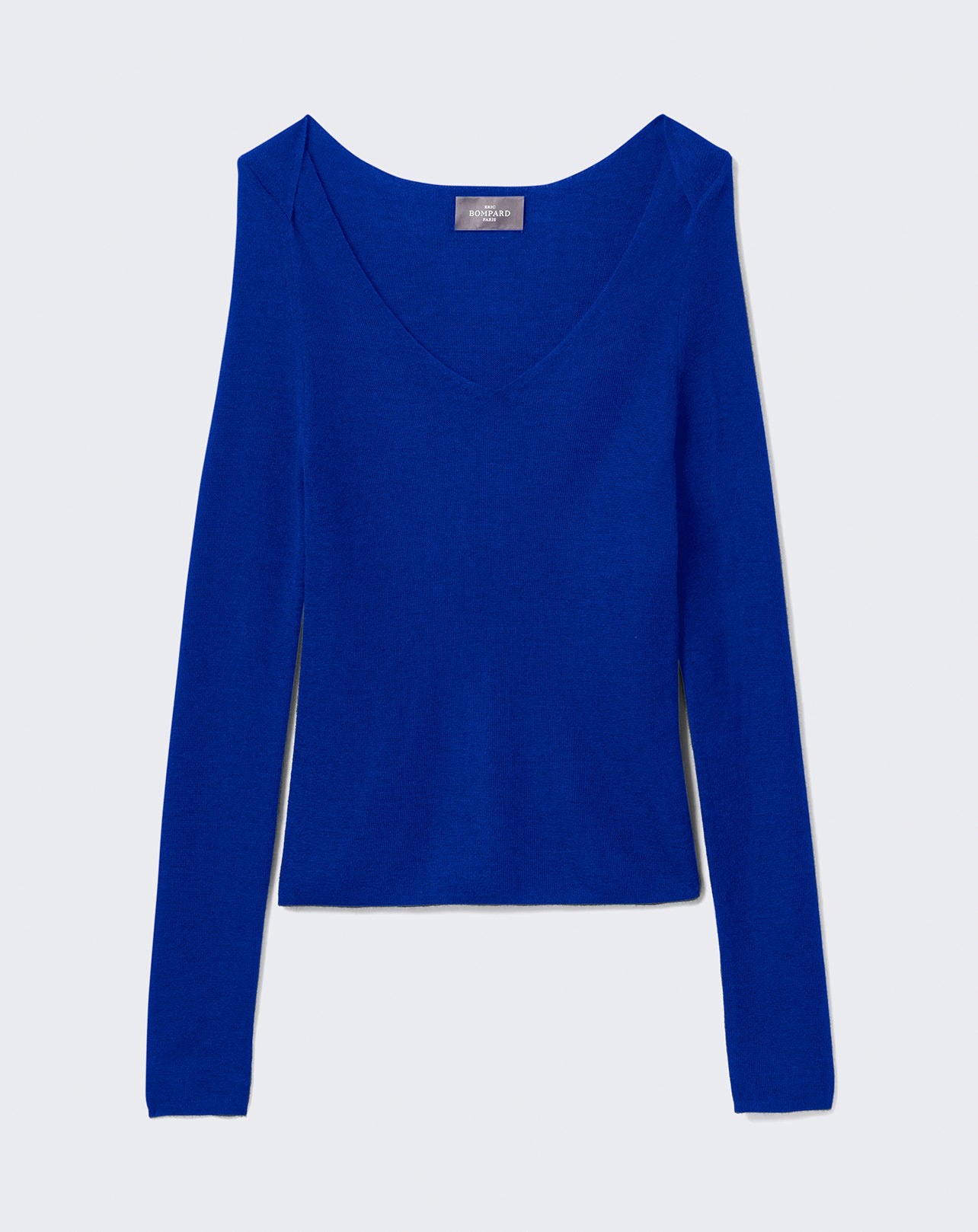 Pull V maille unie-BLEU ATLANTIDE-70% CACHEMIRE 30% SOIE
