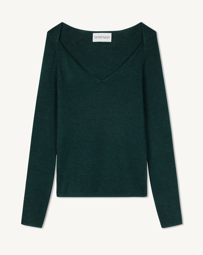 Pull V maille unie-VERT ZURICH-70% CACHEMIRE 30% SOIE