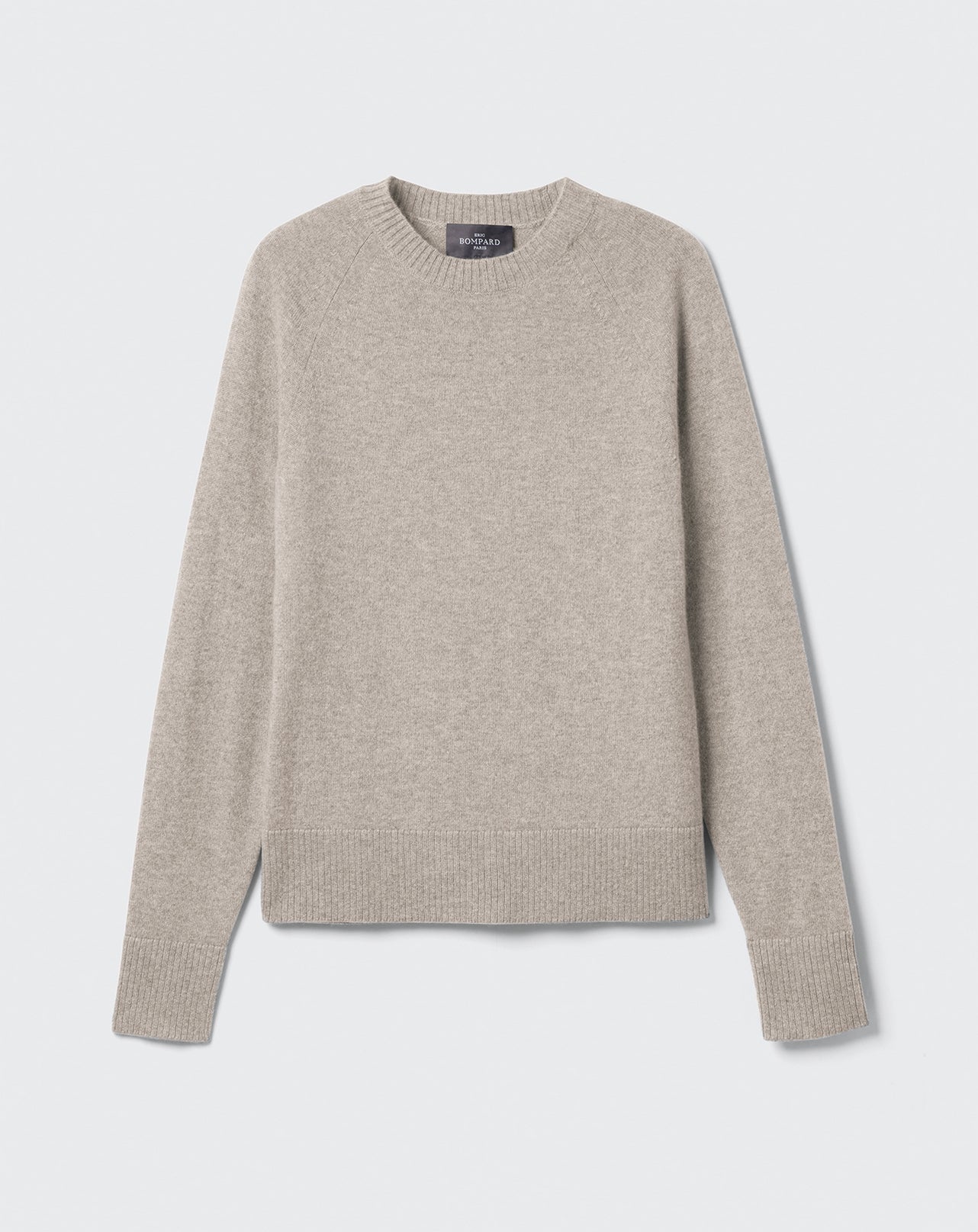 Pull col rond manches raglan-GRIS ARGENTE-100% CACHEMIRE