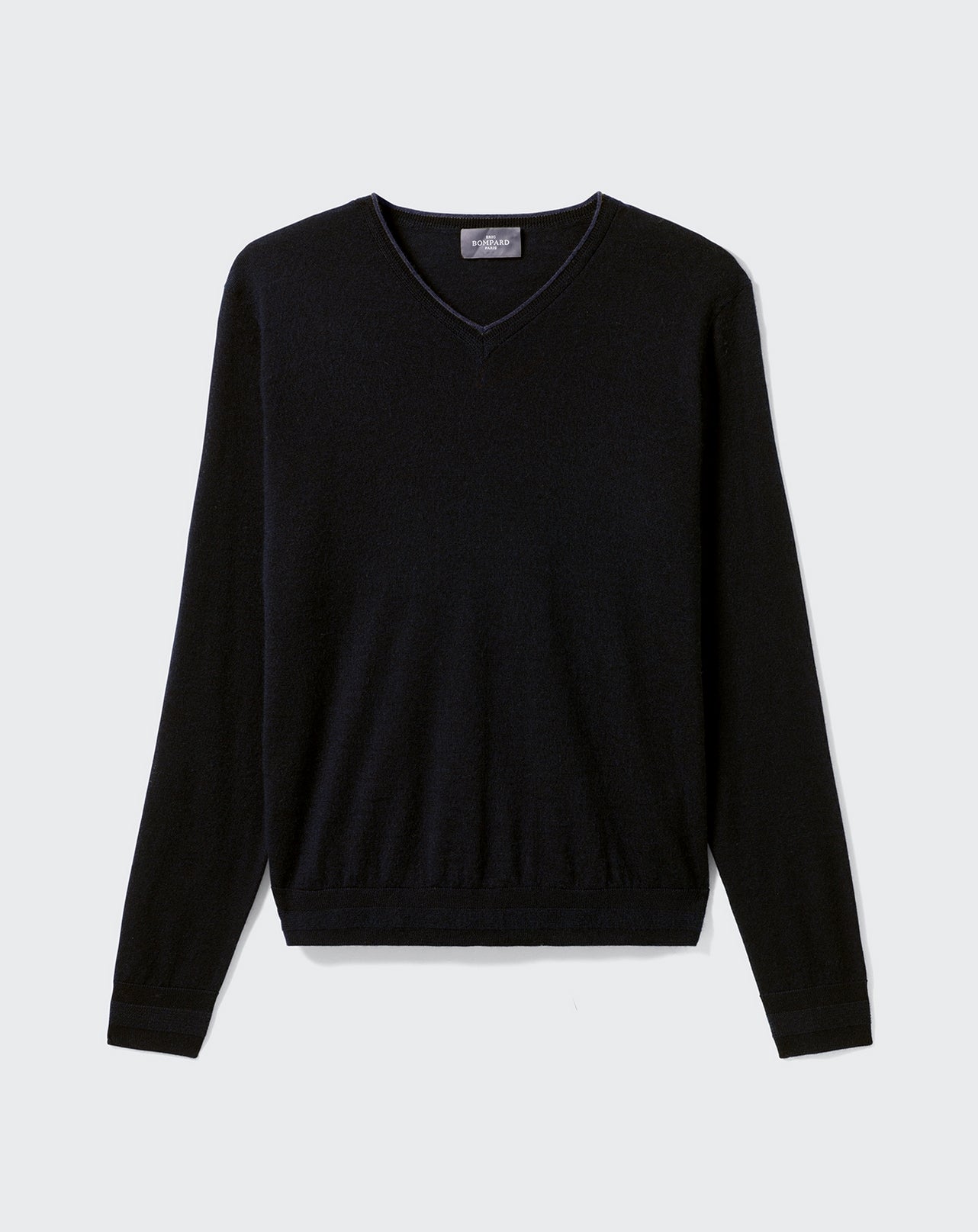 Pull V ultrafin à col contrasté-NOIR-71% LAINE 29% CACHEMIRE