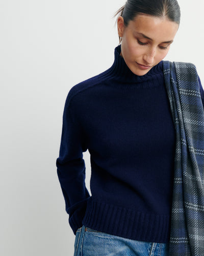 Col montant manches marteau-MARINE-100% cachemire