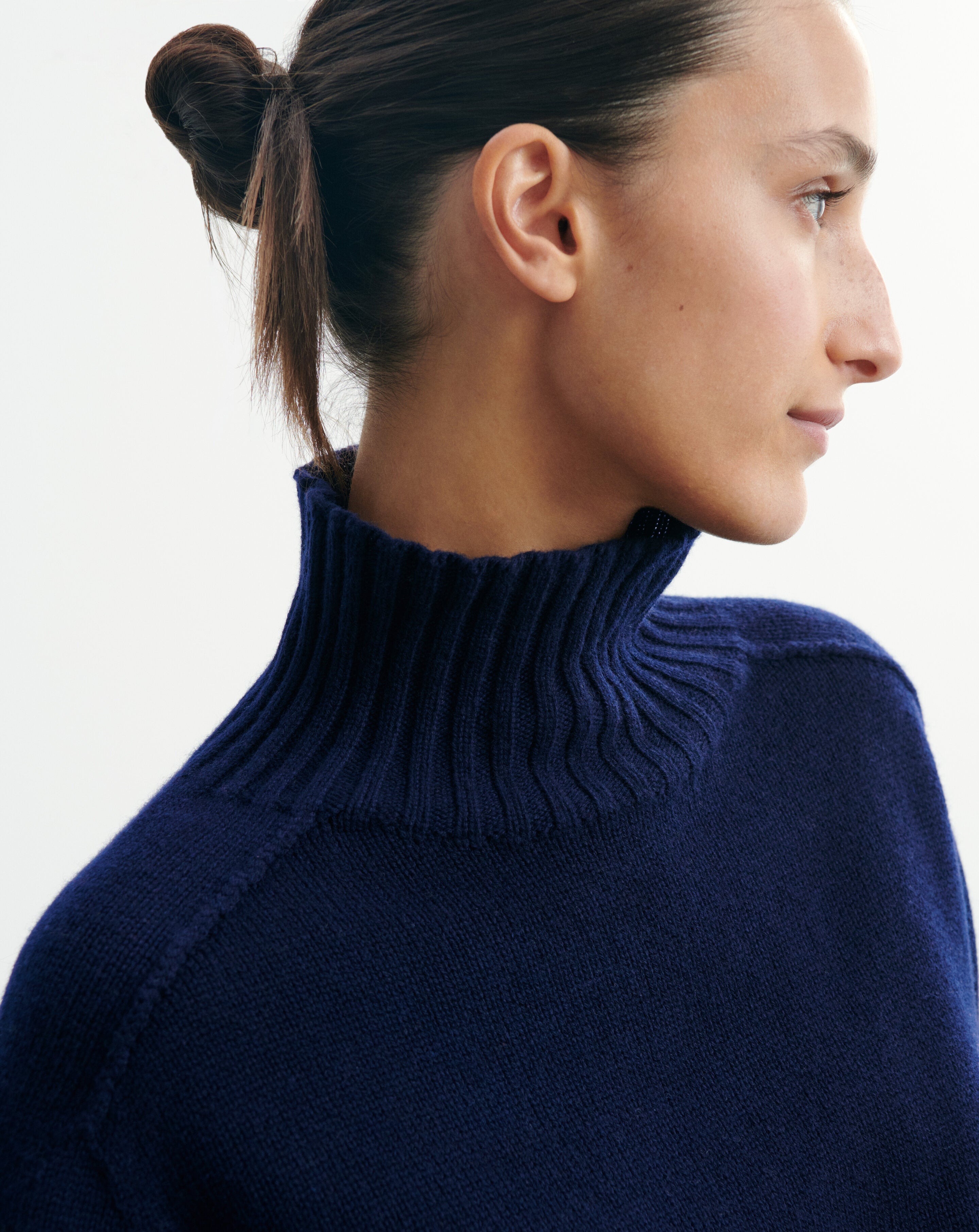 Col montant manches marteau-MARINE-100% cachemire