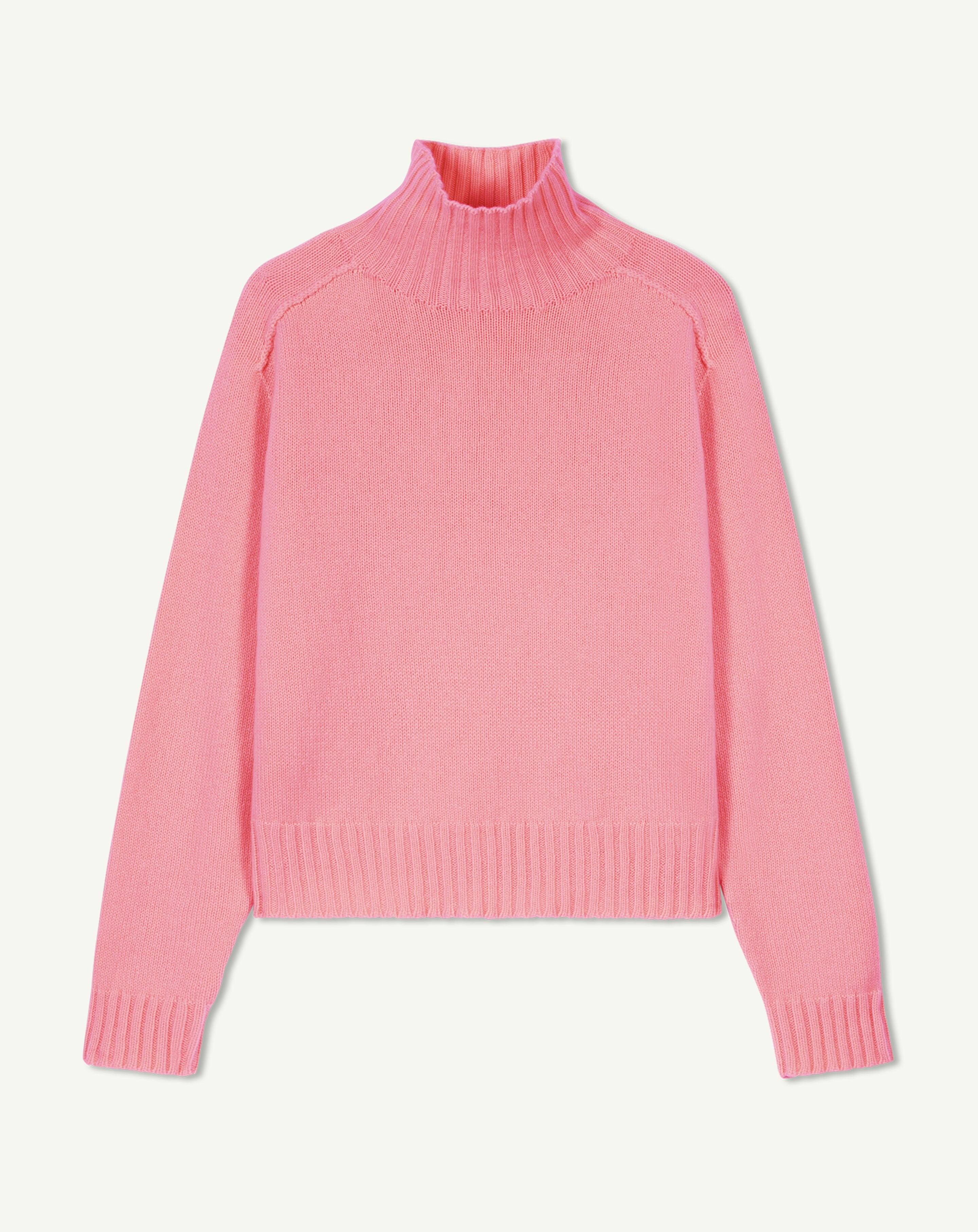 Col montant manches marteau-ROSE CAMEO-100% cachemire