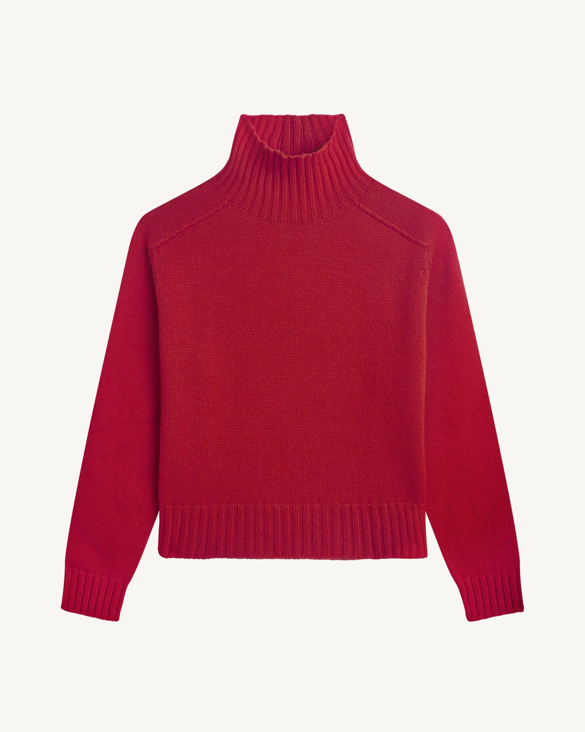 Col montant manches marteau-ROUGE QUARANTE-100% cachemire
