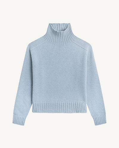 Col montant manches marteau-BLEU GLACIER-100% cachemire