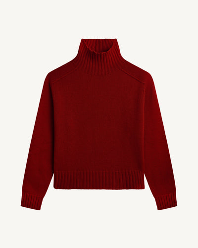 Col montant manches marteau-ROUGE D'ORIENT-100% cachemire
