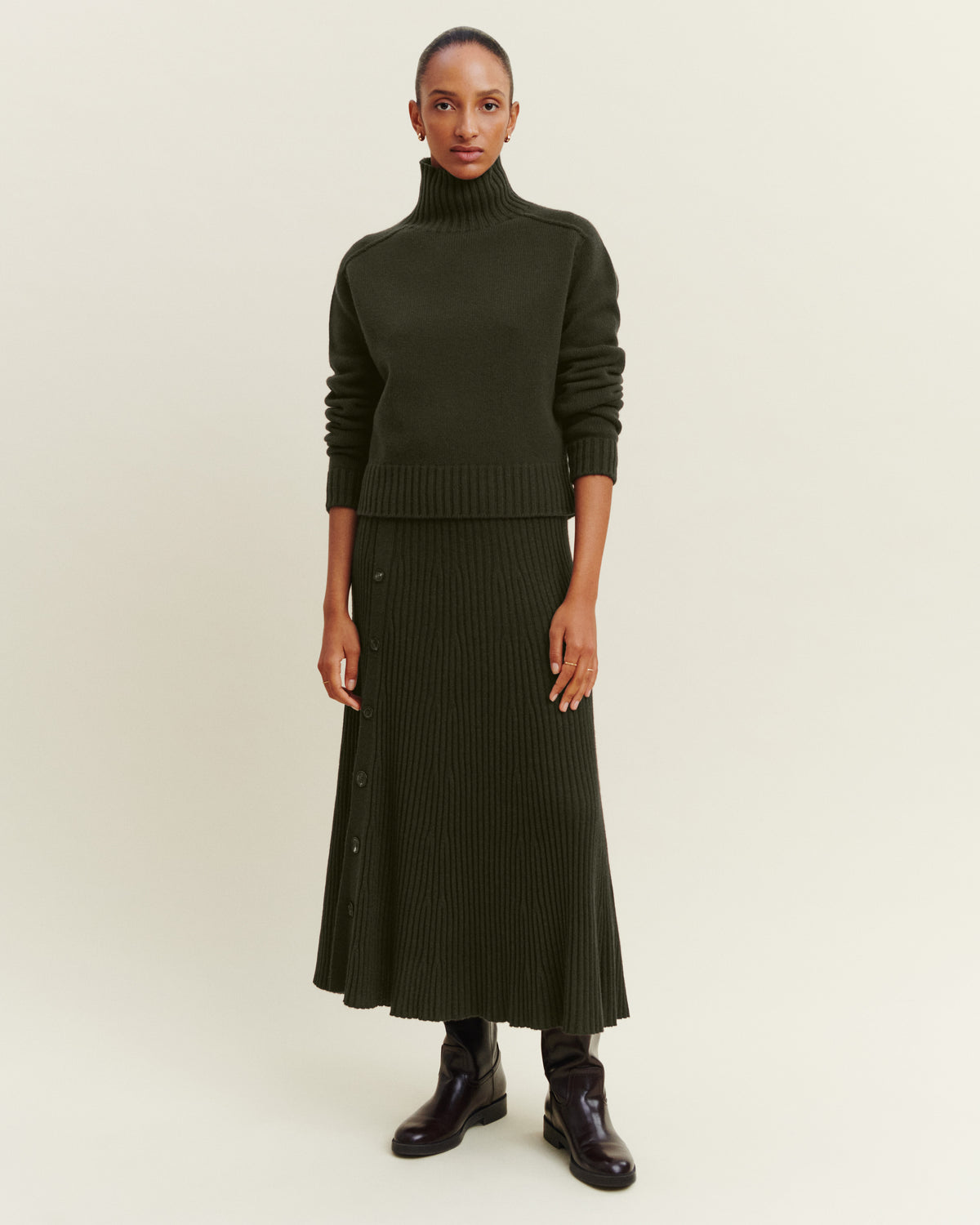 Pull col montant Alix-KAKI KOMBU-100% cachemire