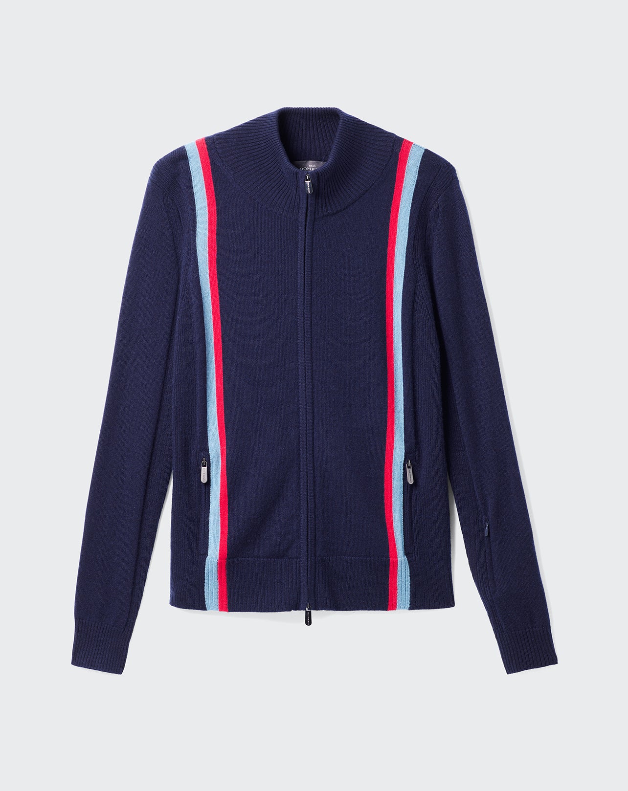 Veste zippée col montant à rayures-MARINE-70% CACHEMIRE 30% SOIE