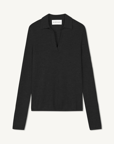 Polo maille unie-NOIR-70% CACHEMIRE 30% SOIE