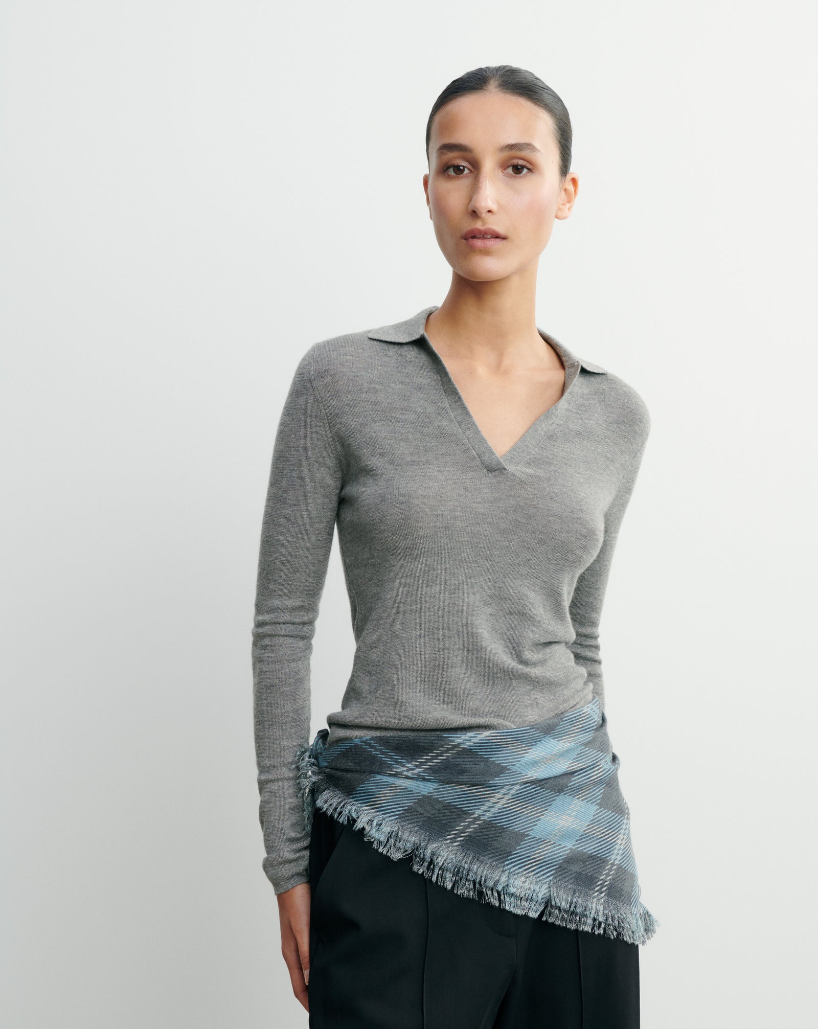 Polo maille unie-GRIS METEORITE-70% cachemire 30% soie