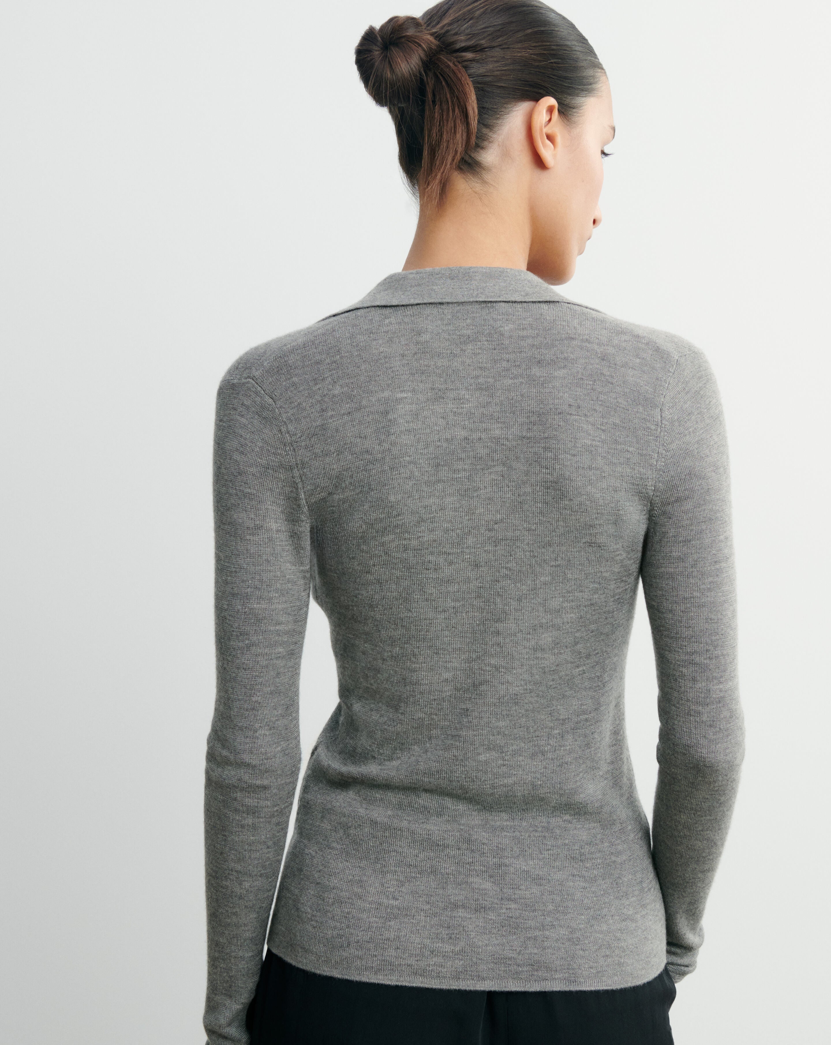 Polo maille unie-GRIS METEORITE-70% cachemire 30% soie