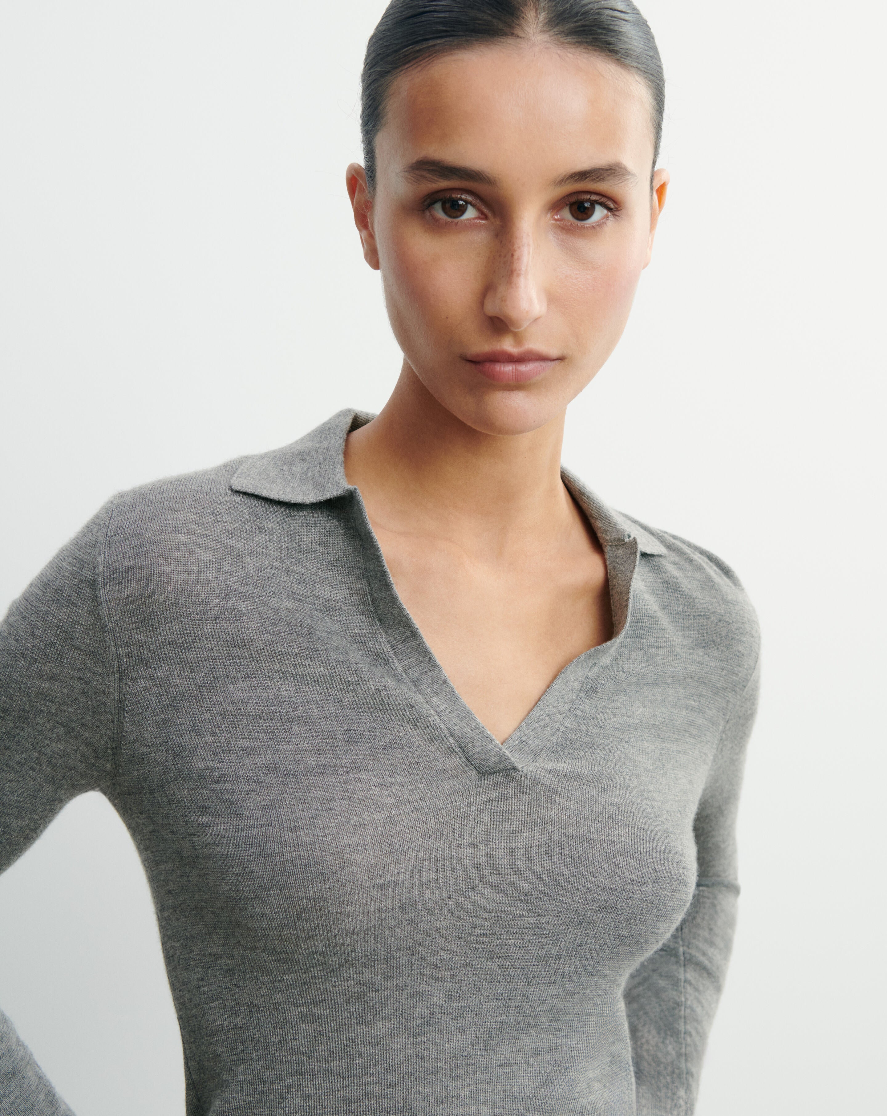 Polo maille unie-GRIS METEORITE-70% cachemire 30% soie