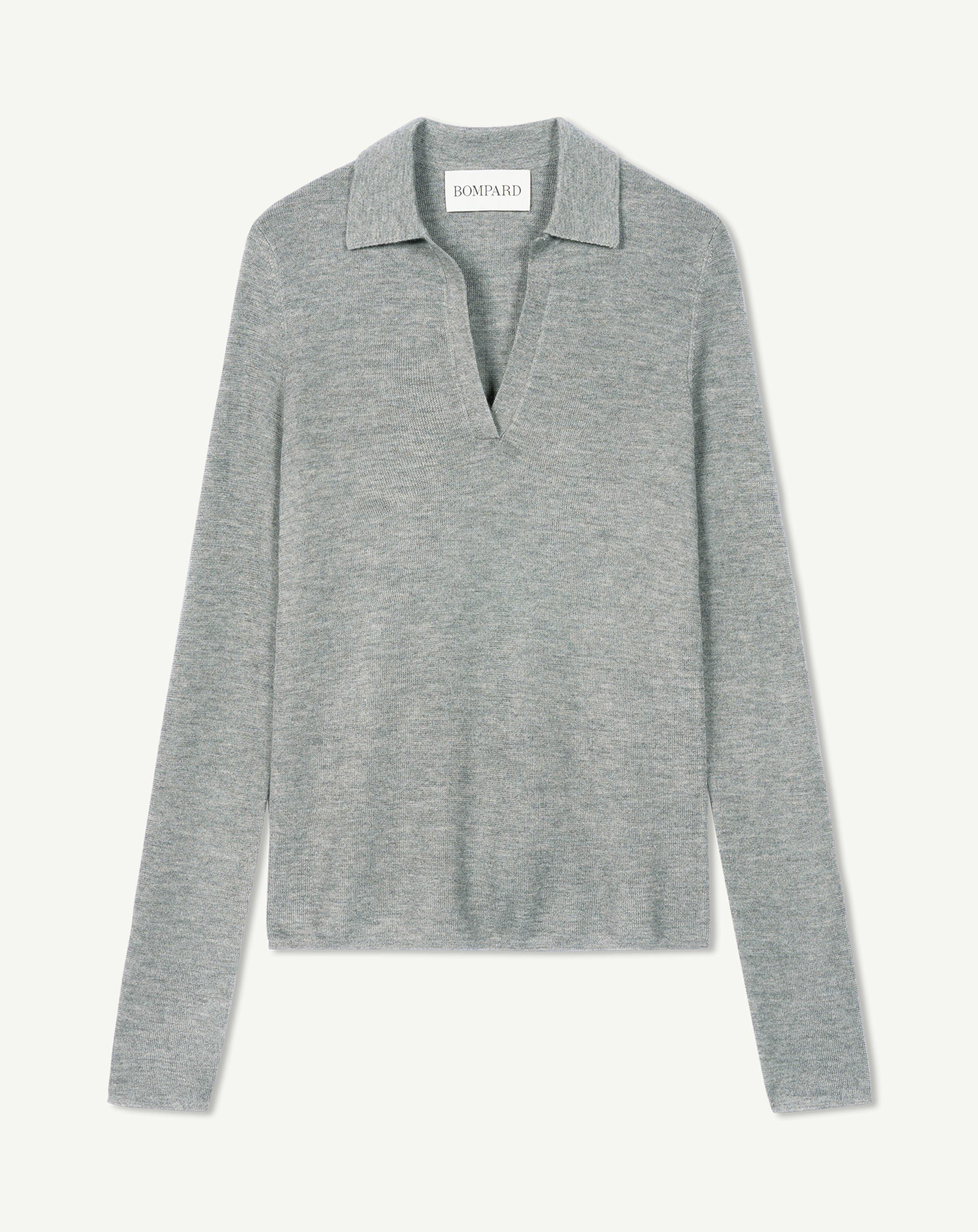 Polo maille unie-GRIS METEORITE-70% cachemire 30% soie