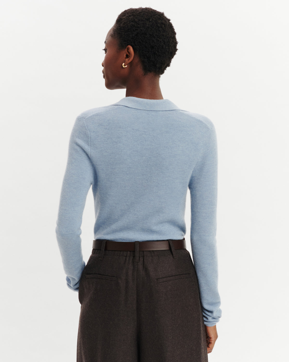 Polo maille unie-BLEU GLACIER-70% cachemire 30% soie