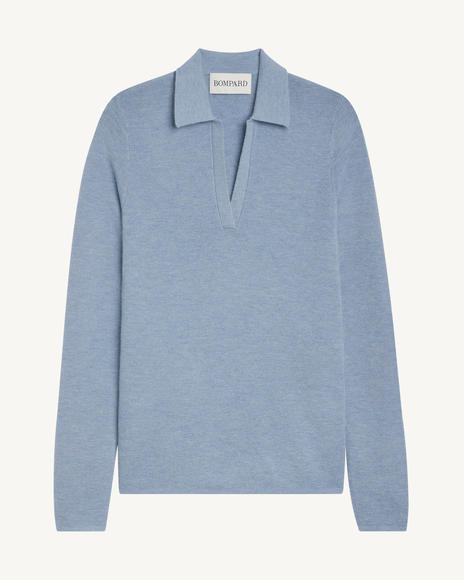 Polo maille unie-BLEU GLACIER-70% cachemire 30% soie