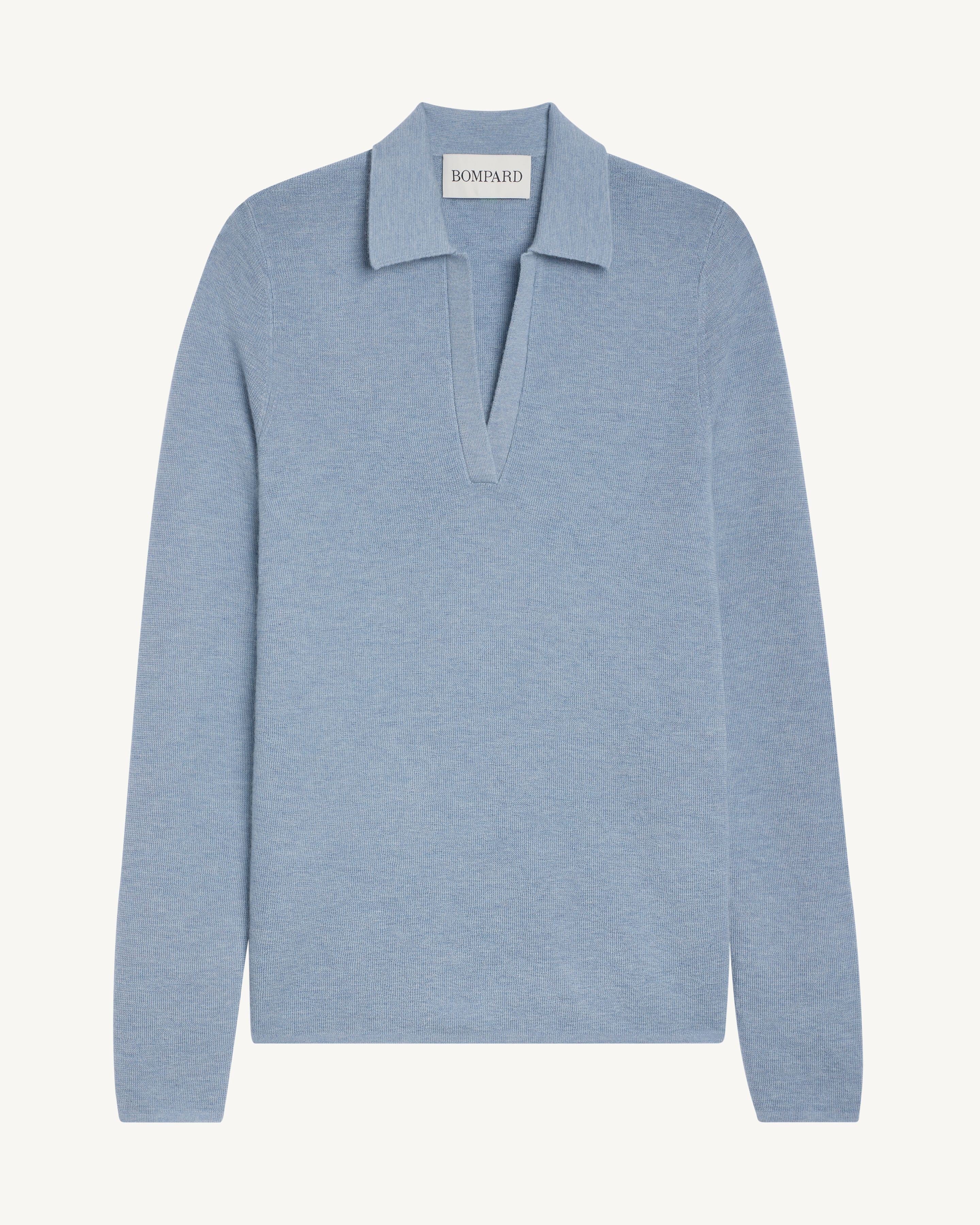 Polo maille unie-BLEU GLACIER-70% cachemire 30% soie