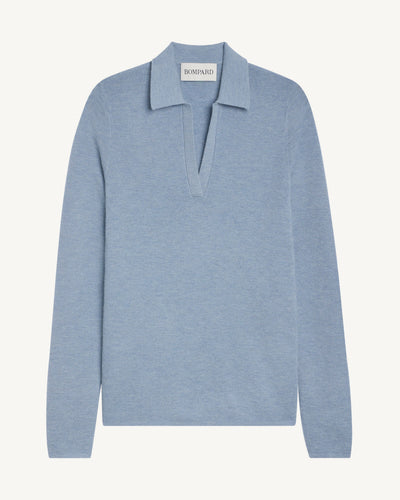 Polo maille unie-BLEU GLACIER-70% cachemire 30% soie