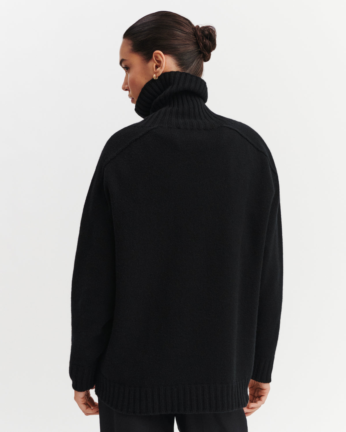 Col roulé manches marteau-NOIR-100% cachemire