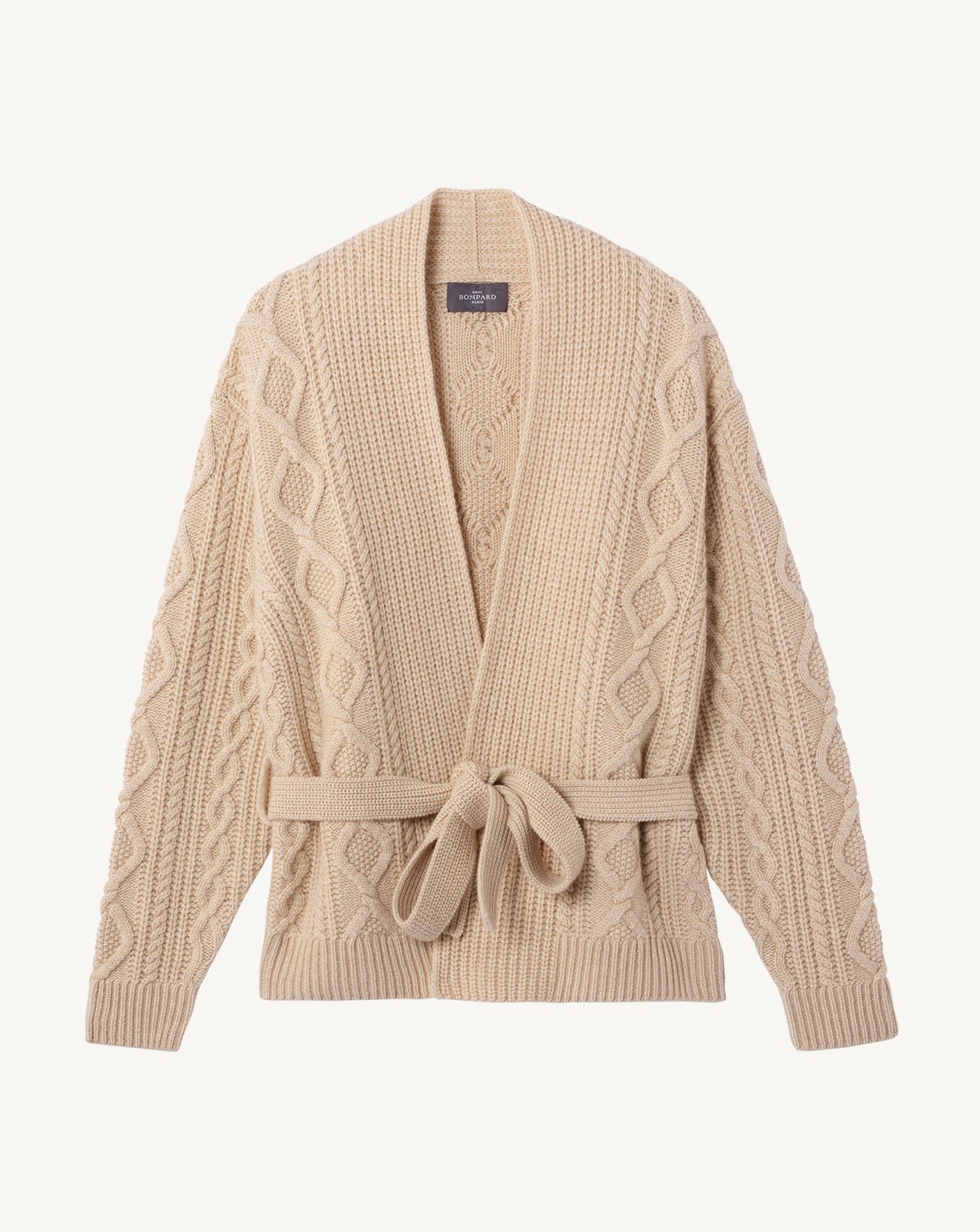 Veste cosy à torsades-BEIGE-100% CACHEMIRE