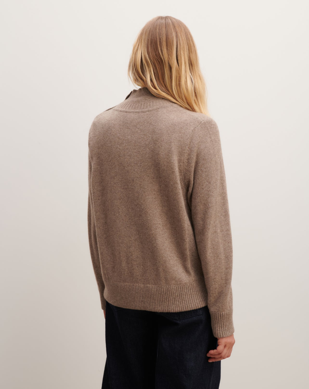 Pull col montant à boutons-TAUPE-50% cachemire 50% yak