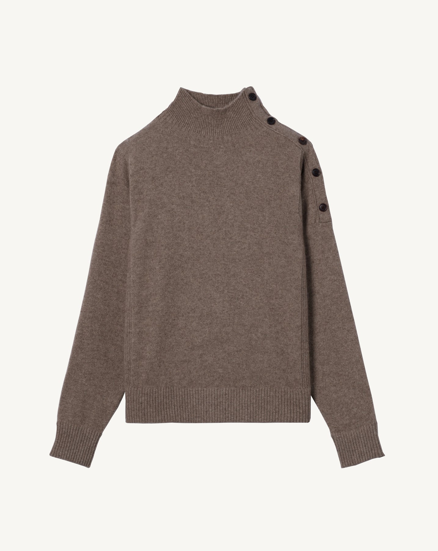 Pull col montant à boutons-TAUPE-50% CACHEMIRE 50% YAK