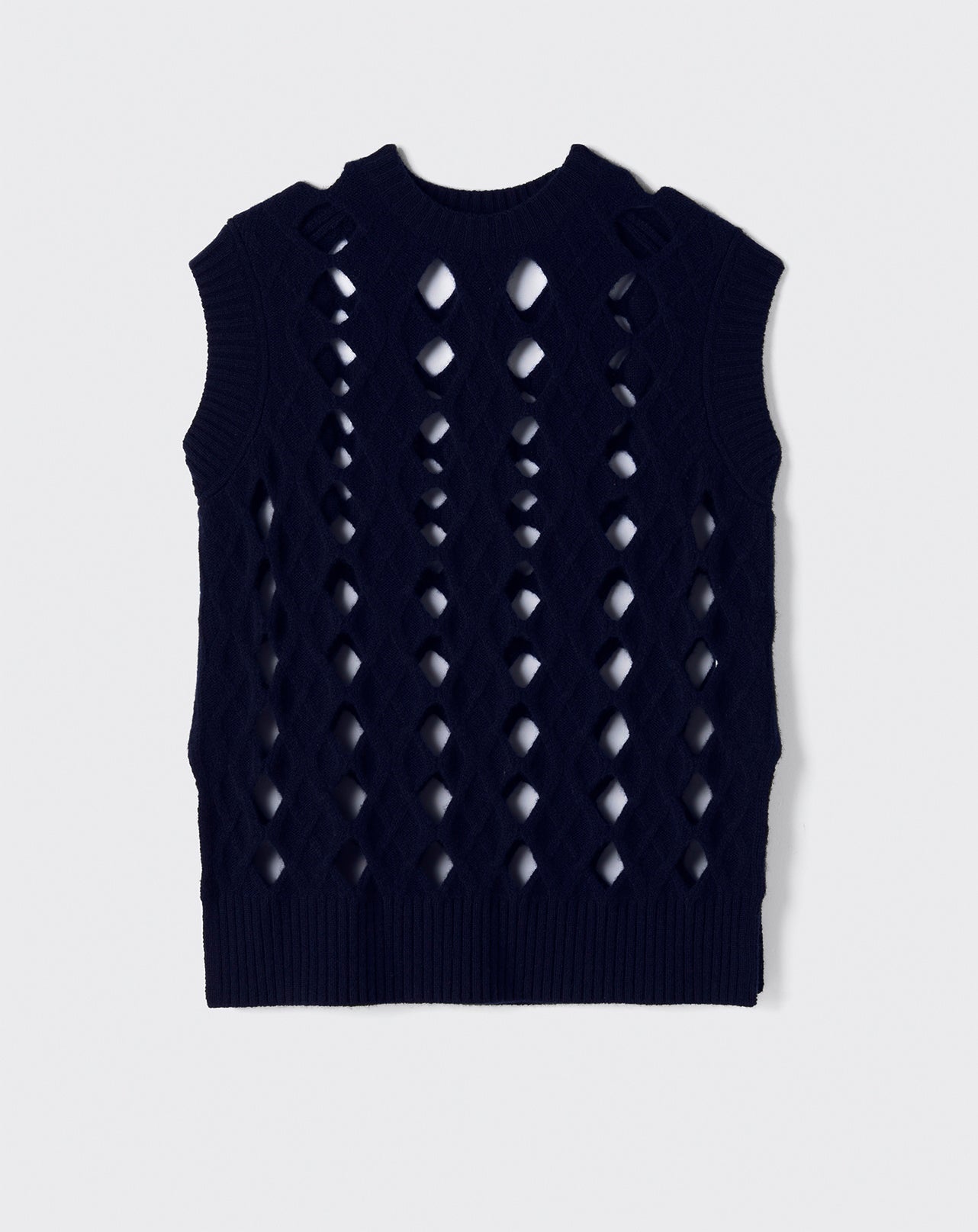 Pull col rond losanges sans manches-MARINE-70% LAINE 30% CACHEMIRE