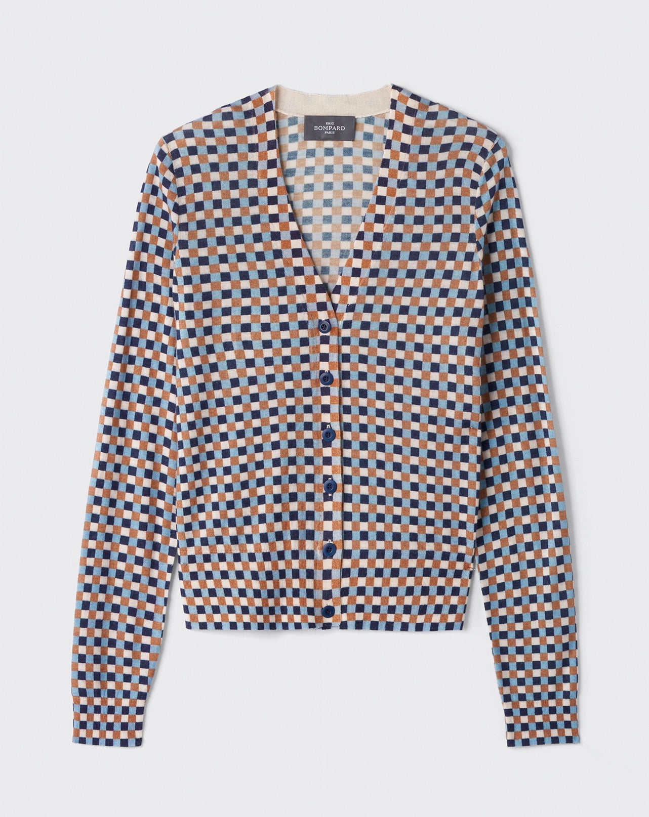 Gilet ultrafin imprimé vichy-SAILOR/VICUNA-70% CACHEMIRE 30% SOIE
