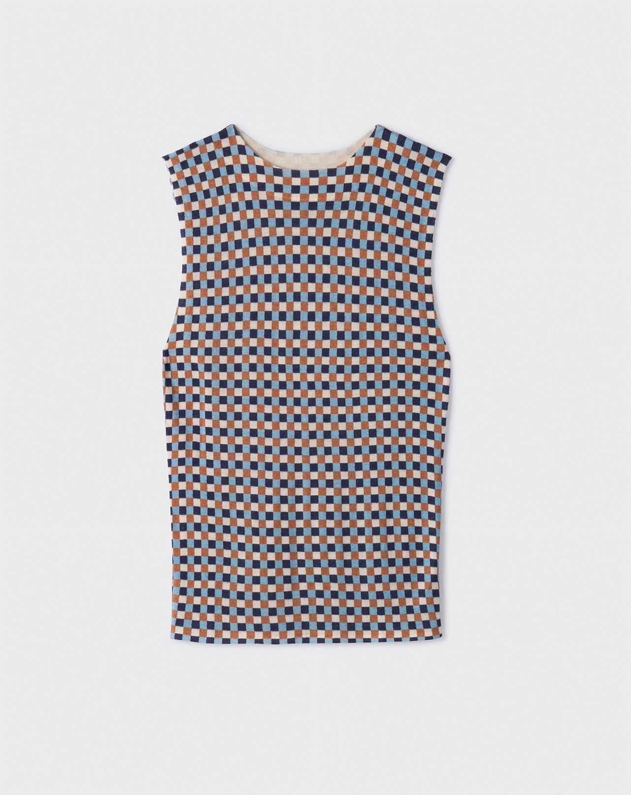 Débardeur ultrafin imprimé vichy-SAILOR/VICUNA-70% CACHEMIRE 30% SOIE