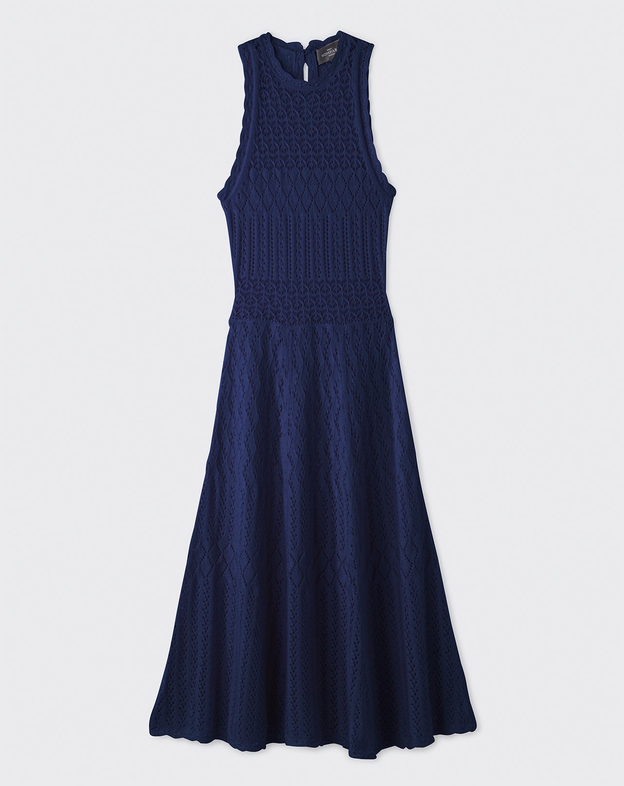 Robe sans manches pointelle-MARINE-85% PIMA COTON 15% CACHEMIRE