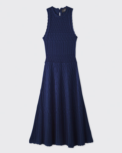Robe sans manches pointelle-MARINE-85% PIMA COTON 15% CACHEMIRE