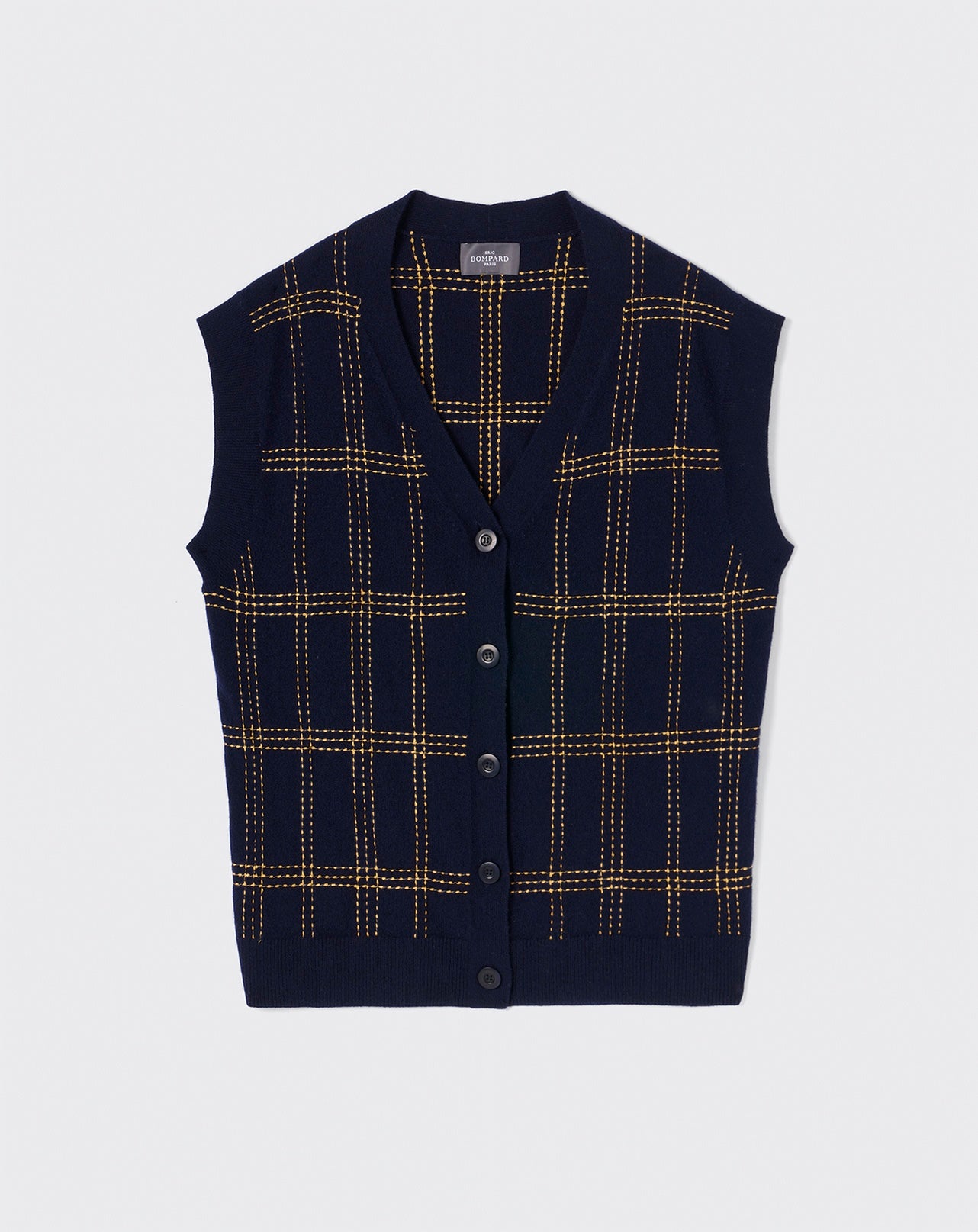 Gilet sans manches à surpiqures-MARINE/MARIGOLD-100% CACHEMIRE