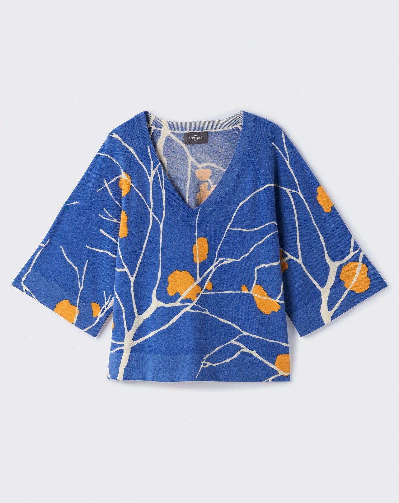 Pull V imprimé fleurs-FAIENCE-70% CACHEMIRE 30% SOIE