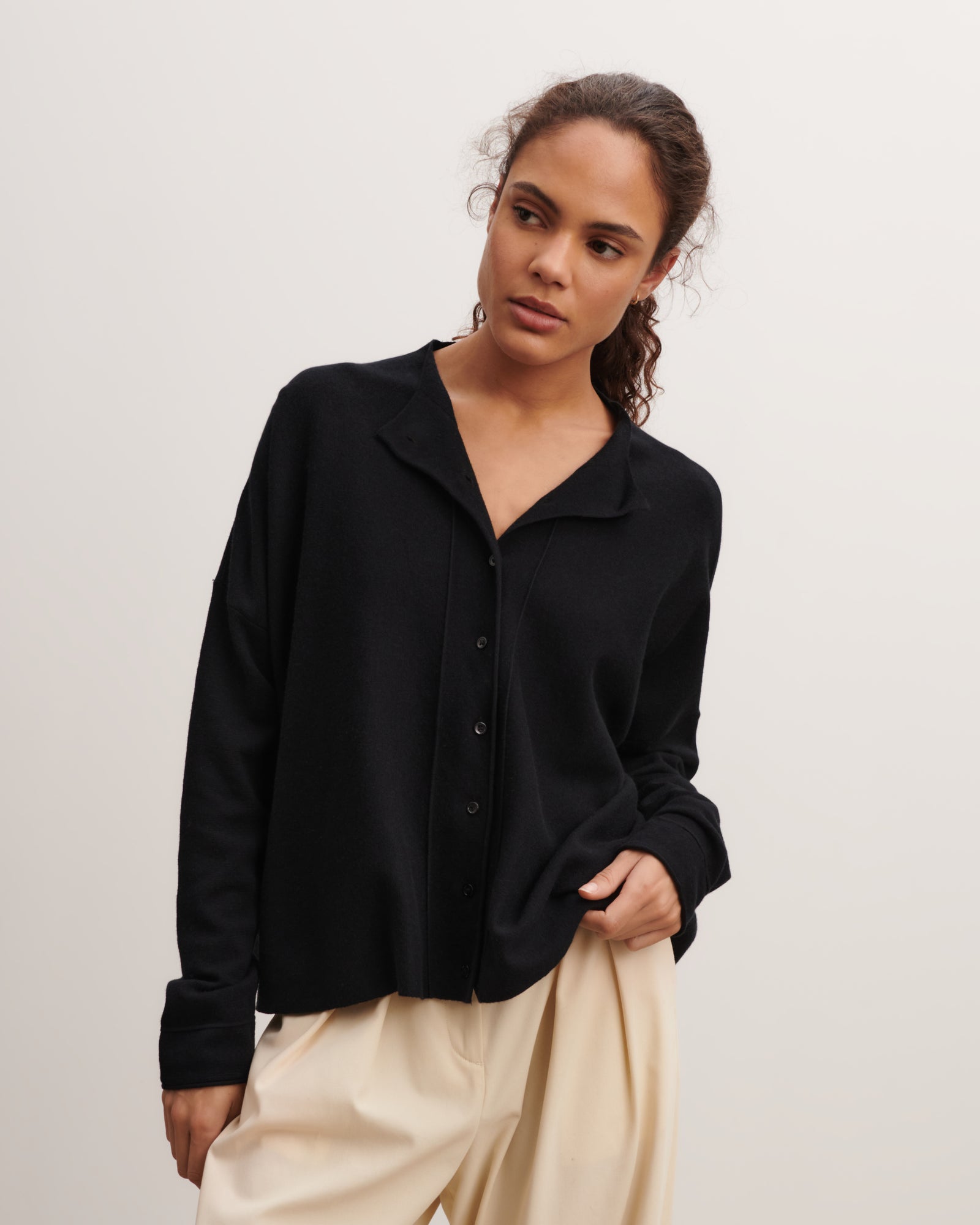 Cardigan oversize-NOIR-70% coton 30% cachemire