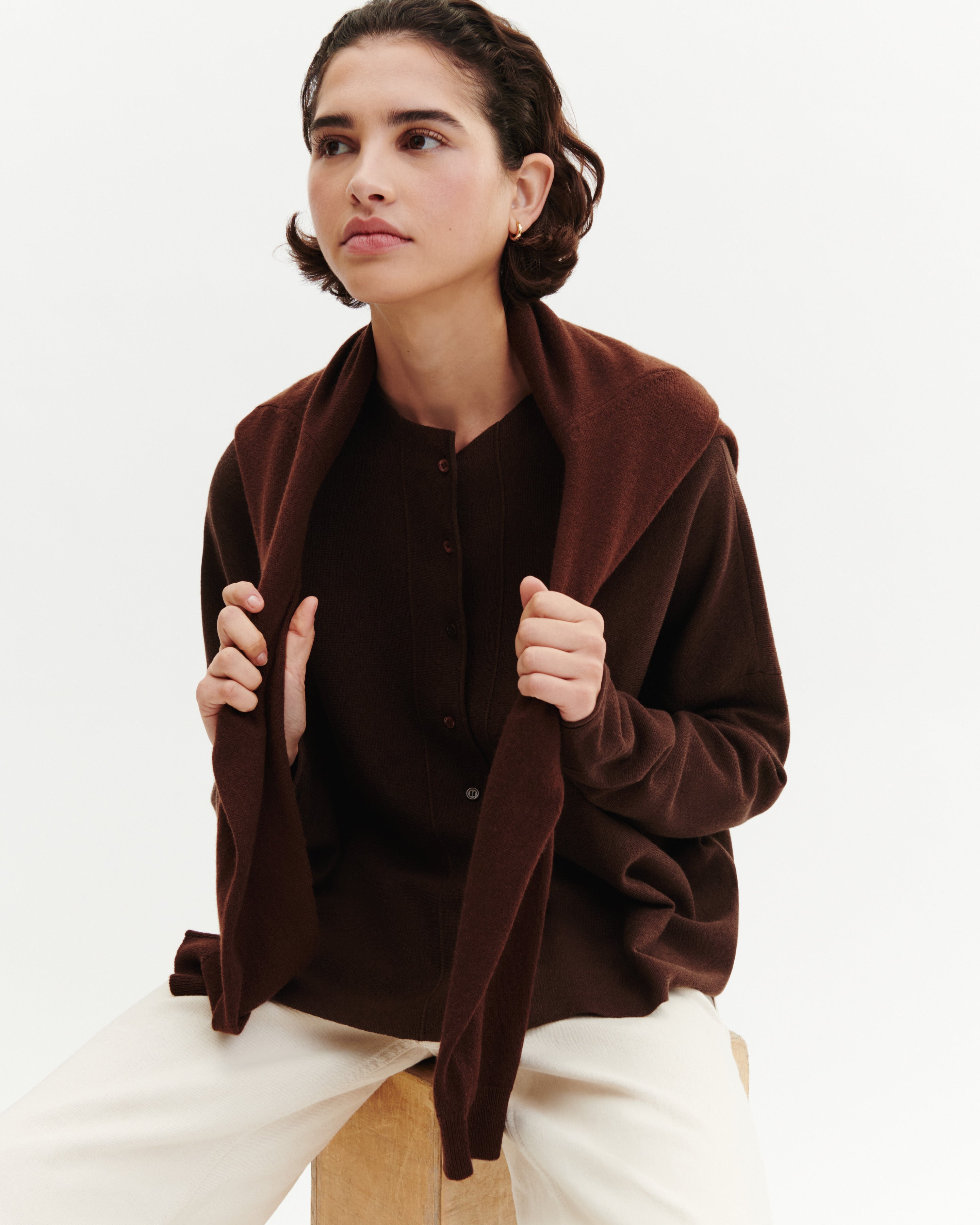 Cardigan oversize-CAFE-70% coton 30% cachemire