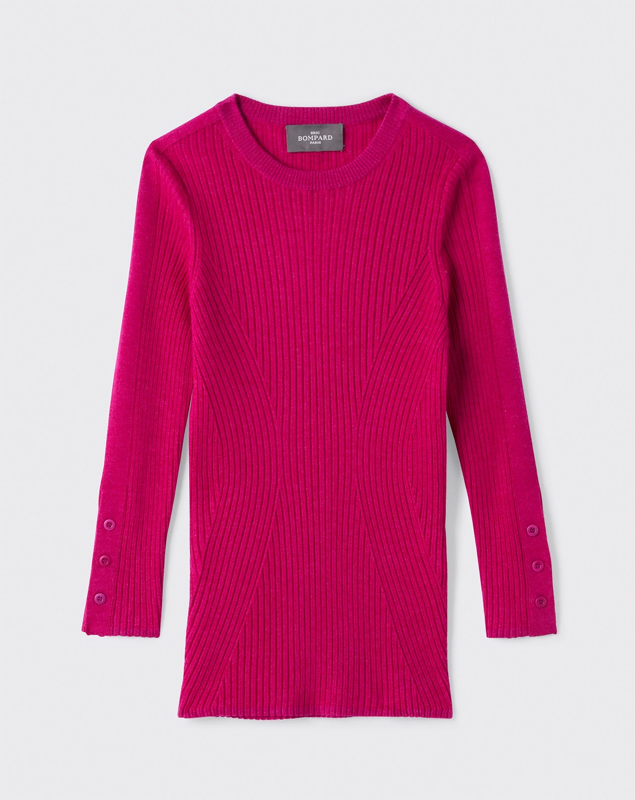 Pull col rond ultrafin jeu de côtes-FUCHSIA-70% CACHEMIRE 30% SOIE