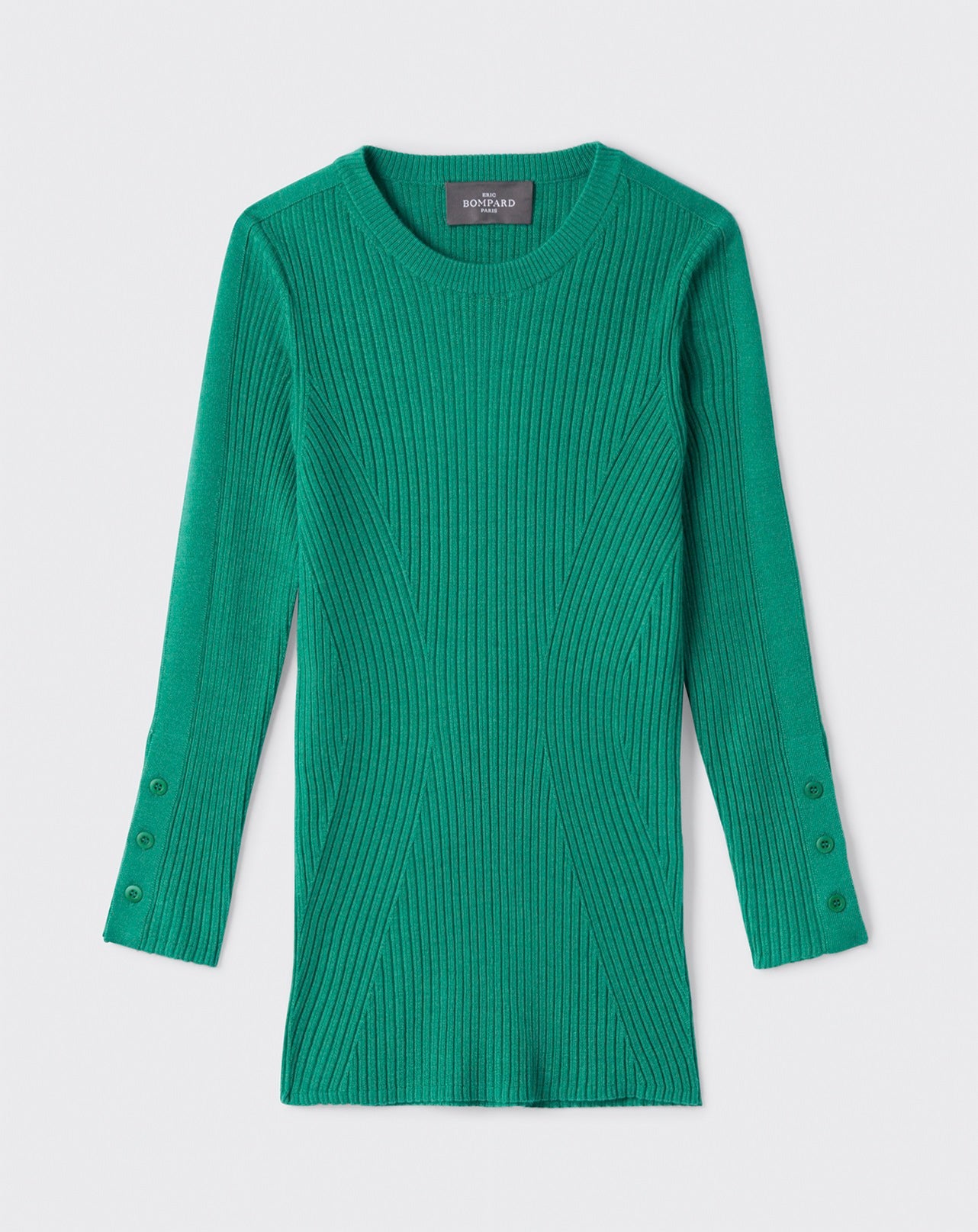 Pull col rond ultrafin jeu de côtes-VERT MENTHE-70% CACHEMIRE 30% SOIE